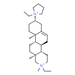 ChemSpider 2D Image | (4aS,4bR,8S,10aR,10bS,12aS)-2-Ethyl-8-(1-ethyl-1-pyrrolidiniumyl)-2,10a,12a-trimethyl-1,2,3,4,4a,4b,5,7,8,9,10,10a,10b,11,12,12a-hexadecahydronaphtho[2,1-f]isoquinolinium | C28H50N2