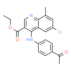ChemSpider 2D Image | Ethyl 4-[(4-acetylphenyl)amino]-6-chloro-8-methyl-3-quinolinecarboxylate | C21H19ClN2O3