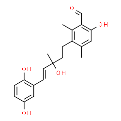 ChemSpider 2D Image | 3-[(4E)-5-(2,5-Dihydroxyphenyl)-3-hydroxy-3-methyl-4-penten-1-yl]-6-hydroxy-2,4-dimethylbenzaldehyde | C21H24O5