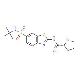 ChemSpider 2D Image | (2R)-N-{6-[(2-Methyl-2-propanyl)sulfamoyl]-1,3-benzothiazol-2-yl}tetrahydro-2-furancarboxamide | C16H21N3O4S2
