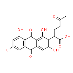 ChemSpider 2D Image | 5-Oxo-2-(1,3,6,8-tetrahydroxy-9,10-dioxo-9,10-dihydro-2-anthracenyl)hexanoic acid | C20H16O9