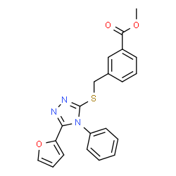 ChemSpider 2D Image | methyl 3-({[5-(2-furyl)-4-phenyl-4H-1,2,4-triazol-3-yl]thio}methyl)benzoate | C21H17N3O3S