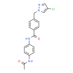 ChemSpider 2D Image | N-(4-Acetamidophenyl)-4-[(4-chloro-1H-pyrazol-1-yl)methyl]benzamide | C19H17ClN4O2