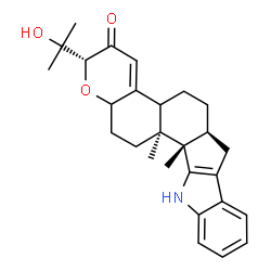 ChemSpider 2D Image | (2R,6aS,12bS,12cS)-2-(2-Hydroxy-2-propanyl)-12b,12c-dimethyl-5,6,6a,7,12,12b,12c,13,14,14a-decahydro-2H-chromeno[5',6':6,7]indeno[1,2-b]indol-3(4bH)-one | C27H33NO3
