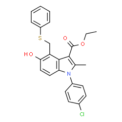 ChemSpider 2D Image | Ethyl 1-(4-chlorophenyl)-5-hydroxy-2-methyl-4-[(phenylsulfanyl)methyl]-1H-indole-3-carboxylate | C25H22ClNO3S