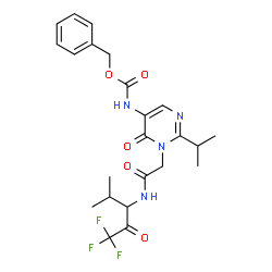 ChemSpider 2D Image | Benzyl (2-isopropyl-6-oxo-1-{2-oxo-2-[(1,1,1-trifluoro-4-methyl-2-oxo-3-pentanyl)amino]ethyl}-1,6-dihydro-5-pyrimidinyl)carbamate | C23H27F3N4O5