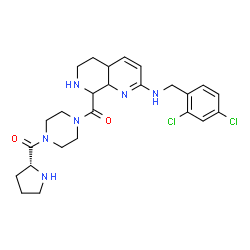 ChemSpider 2D Image | {2-[(2,4-Dichlorobenzyl)amino]-4a,5,6,7,8,8a-hexahydro-1,7-naphthyridin-8-yl}{4-[(2R)-2-pyrrolidinylcarbonyl]-1-piperazinyl}methanone | C25H32Cl2N6O2