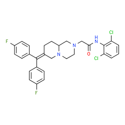 ChemSpider 2D Image | 2-{7-[Bis(4-fluorophenyl)methylene]octahydro-2H-pyrido[1,2-a]pyrazin-2-yl}-N-(2,6-dichlorophenyl)acetamide | C29H27Cl2F2N3O