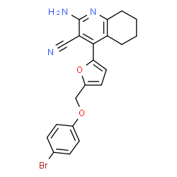 ChemSpider 2D Image | 2-Amino-4-{5-[(4-bromophenoxy)methyl]-2-furyl}-5,6,7,8-tetrahydro-3-quinolinecarbonitrile | C21H18BrN3O2