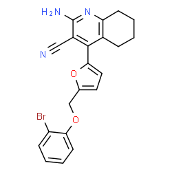 ChemSpider 2D Image | 2-Amino-4-{5-[(2-bromophenoxy)methyl]-2-furyl}-5,6,7,8-tetrahydro-3-quinolinecarbonitrile | C21H18BrN3O2