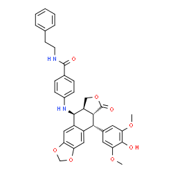 ChemSpider 2D Image | 4-{[(5S,5aS,8aR,9R)-9-(4-Hydroxy-3,5-dimethoxyphenyl)-8-oxo-5,5a,6,8,8a,9-hexahydrofuro[3',4':6,7]naphtho[2,3-d][1,3]dioxol-5-yl]amino}-N-(2-phenylethyl)benzamide | C36H34N2O8