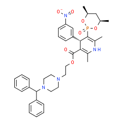 ChemSpider 2D Image | 2-[4-(Diphenylmethyl)-1-piperazinyl]ethyl (4S)-5-[(4R,6S)-4,6-dimethyl-2-oxido-1,3,2-dioxaphosphinan-2-yl]-2,6-dimethyl-4-(3-nitrophenyl)-1,4-dihydro-3-pyridinecarboxylate | C38H45N4O7P
