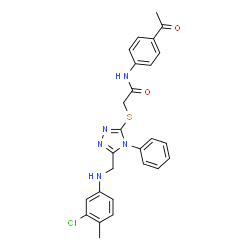 ChemSpider 2D Image | N-(4-Acetylphenyl)-2-[(5-{[(3-chloro-4-methylphenyl)amino]methyl}-4-phenyl-4H-1,2,4-triazol-3-yl)sulfanyl]acetamide | C26H24ClN5O2S