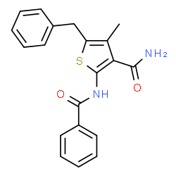 ChemSpider 2D Image | 2-(Benzoylamino)-5-benzyl-4-methyl-3-thiophenecarboxamide | C20H18N2O2S