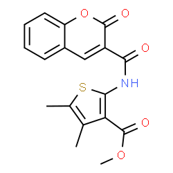 ChemSpider 2D Image | Methyl 4,5-dimethyl-2-{[(2-oxo-2H-chromen-3-yl)carbonyl]amino}-3-thiophenecarboxylate | C18H15NO5S