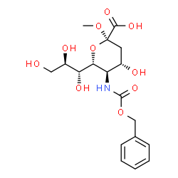 ChemSpider 2D Image | Methyl (6R)-5-{[(benzyloxy)carbonyl]amino}-3,5-dideoxy-6-[(1R,2R)-1,2,3-trihydroxypropyl]-beta-L-threo-hex-2-ulopyranosidonic acid | C18H25NO10