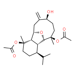 ChemSpider 2D Image | (1S,2S,3R,6R,7R,8S,9R,12S)-12-Hydroxy-6-isopropyl-3,9-dimethyl-13-methylene-15-oxatricyclo[6.6.1.0~2,7~]pentadecane-3,9-diyl diacetate | C24H38O6