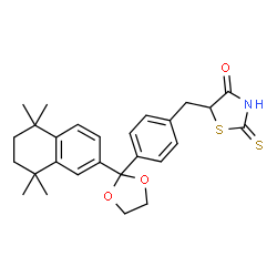 ChemSpider 2D Image | 5-{4-[2-(5,5,8,8-Tetramethyl-5,6,7,8-tetrahydro-2-naphthalenyl)-1,3-dioxolan-2-yl]benzyl}-2-thioxo-1,3-thiazolidin-4-one | C27H31NO3S2