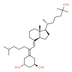 ChemSpider 2D Image | (1R,3R,7E,17beta)-17-[(2R)-6-Hydroxy-6-methyl-2-heptanyl]-6-(4-methylpentyl)-9,10-secoestra-5,7-diene-1,3-diol | C32H56O3