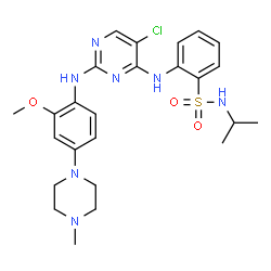 ChemSpider 2D Image | 2-[(5-Chloro-2-{[2-methoxy-4-(4-methyl-1-piperazinyl)phenyl]amino}-4-pyrimidinyl)amino]-N-isopropylbenzenesulfonamide | C25H32ClN7O3S