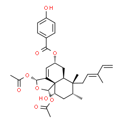 ChemSpider 2D Image | (1S,3R,5R,6aS,7R,8R,10S,10aS)-1,3-Diacetoxy-10-hydroxy-7,8-dimethyl-7-[(2E)-3-methyl-2,4-pentadien-1-yl]-3,5,6,6a,7,8,9,10-octahydronaphtho[1,8a-c]furan-5-yl 4-hydroxybenzoate | C31H38O9