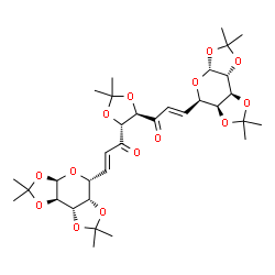 ChemSpider 2D Image | (2E,2'E)-1,1'-[(4R,5R)-2,2-Dimethyl-1,3-dioxolane-4,5-diyl]bis{3-[(3aR,5R,5aS,8aS,8bR)-2,2,7,7-tetramethyltetrahydro-3aH-bis[1,3]dioxolo[4,5-b:4',5'-d]pyran-5-yl]-2-propen-1-one} | C33H46O14