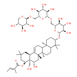 ChemSpider 2D Image | [(4S,4aR,5S,6aS,6bR,10S,12aR,14bS)-5-hydroxy-4a-(hydroxymethyl)-2,2,6a,6b,9,9,12a-heptamethyl-10-[(2R,3R,4S,5S,6R)-3,4,5-trihydroxy-6-[[(2R,3R,4S,5S,6R)-3,4,5-trihydroxy-6-[[(2S,3R,4S,5R)-3,4,5-trihydroxytetrahydropyran-2-yl]oxymethyl]tetrahydropyran-2-yl]oxymethyl]tetrahydropyran-2-yl]oxy-1,3,4,5,6,6a,7,8,8a,10,11,12,13,14b-tetradecahydropicen-4-yl] (E)-2-methylbut-2-enoate | C52H84O19