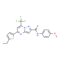 ChemSpider 2D Image | 5-(5-Ethyl-2-thienyl)-N-(4-methoxyphenyl)-7-(trifluoromethyl)pyrazolo[1,5-a]pyrimidine-2-carboxamide | C21H17F3N4O2S