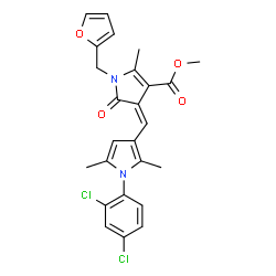 ChemSpider 2D Image | Methyl (4Z)-4-{[1-(2,4-dichlorophenyl)-2,5-dimethyl-1H-pyrrol-3-yl]methylene}-1-(2-furylmethyl)-2-methyl-5-oxo-4,5-dihydro-1H-pyrrole-3-carboxylate | C25H22Cl2N2O4