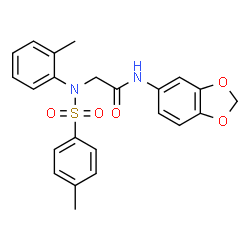 ChemSpider 2D Image | N-1,3-Benzodioxol-5-yl-N~2~-(2-methylphenyl)-N~2~-[(4-methylphenyl)sulfonyl]glycinamide | C23H22N2O5S