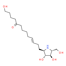 ChemSpider 2D Image | (10E)-13-[(2R,3R,4R,5R)-3,4-Dihydroxy-5-(hydroxymethyl)-2-pyrrolidinyl]-1-hydroxy-10-tridecen-5-one | C18H33NO5