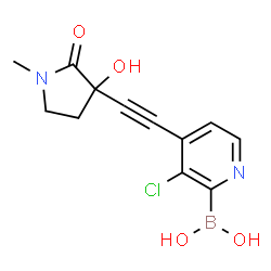 ChemSpider 2D Image | {3-Chloro-4-[(3-hydroxy-1-methyl-2-oxo-3-pyrrolidinyl)ethynyl]-2-pyridinyl}boronic acid | C12H12BClN2O4