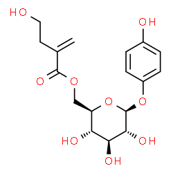 ChemSpider 2D Image | 4-Hydroxyphenyl 6-O-(4-hydroxy-2-methylenebutanoyl)-beta-D-glucopyranoside | C17H22O9