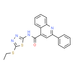 ChemSpider 2D Image | N-[5-(Ethylsulfanyl)-1,3,4-thiadiazol-2-yl]-2-phenyl-4-quinolinecarboxamide | C20H16N4OS2