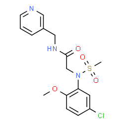 ChemSpider 2D Image | N~2~-(5-Chloro-2-methoxyphenyl)-N~2~-(methylsulfonyl)-N-(3-pyridinylmethyl)glycinamide | C16H18ClN3O4S