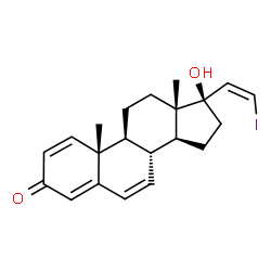 ChemSpider 2D Image | (17alpha,20Z)-17-Hydroxy-21-iodopregna-1,4,6,20-tetraen-3-one | C21H25IO2