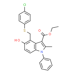 ChemSpider 2D Image | Ethyl 4-{[(4-chlorophenyl)sulfanyl]methyl}-5-hydroxy-2-methyl-1-phenyl-1H-indole-3-carboxylate | C25H22ClNO3S