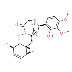 ChemSpider 2D Image | (1R,3S,5S,8R,9S,15R)-8-Hydroxy-15-(2-hydroxy-3,4-dimethoxyphenyl)-4,10-dioxa-14,16-dithia-11,18-diazapentacyclo[11.3.2.0~1,11~.0~3,5~.0~3,9~]octadec-6-ene-12,17-dione | C20H20N2O8S2