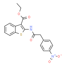 ChemSpider 2D Image | Ethyl 2-{[(4-nitrophenyl)acetyl]amino}-1-benzothiophene-3-carboxylate | C19H16N2O5S