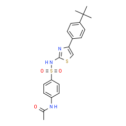 ChemSpider 2D Image | N-[4-({4-[4-(2-Methyl-2-propanyl)phenyl]-1,3-thiazol-2-yl}sulfamoyl)phenyl]acetamide | C21H23N3O3S2