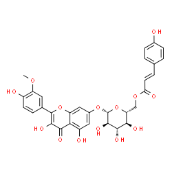 ChemSpider 2D Image | 3,5-Dihydroxy-2-(4-hydroxy-3-methoxyphenyl)-4-oxo-4H-chromen-7-yl 6-O-[(2E)-3-(4-hydroxyphenyl)-2-propenoyl]-beta-D-glucopyranoside | C31H28O14