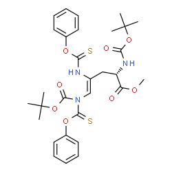 ChemSpider 2D Image | Methyl (2S,4Z)-2-({[(2-methyl-2-propanyl)oxy]carbonyl}amino)-5-[{[(2-methyl-2-propanyl)oxy]carbonyl}(phenoxycarbonothioyl)amino]-4-[(phenoxycarbonothioyl)amino]-4-pentenoate | C30H37N3O8S2