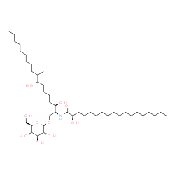 ChemSpider 2D Image | (2R)-N-[(2S,3R,4E)-1-(beta-D-Glucopyranosyloxy)-3,8-dihydroxy-9-methyl-4-octadecen-2-yl]-2-hydroxyoctadecanamide | C43H83NO10