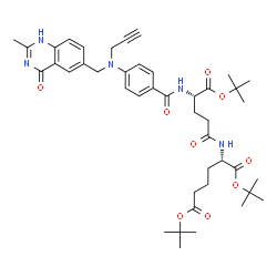 ChemSpider 2D Image | Bis(2-methyl-2-propanyl) (2S)-2-({(4S)-4-[(4-{[(2-methyl-4-oxo-1,4-dihydro-6-quinazolinyl)methyl](2-propyn-1-yl)amino}benzoyl)amino]-5-[(2-methyl-2-propanyl)oxy]-5-oxopentanoyl}amino)hexanedioate (non
-preferred name) | C43H57N5O9