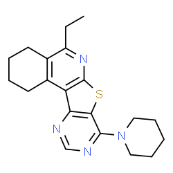 ChemSpider 2D Image | 5-Ethyl-8-(1-piperidinyl)-1,2,3,4-tetrahydropyrimido[4',5':4,5]thieno[2,3-c]isoquinoline | C20H24N4S