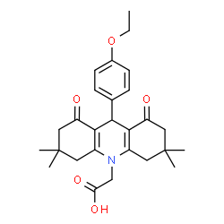 ChemSpider 2D Image | [9-(4-Ethoxyphenyl)-3,3,6,6-tetramethyl-1,8-dioxo-2,3,4,5,6,7,8,9-octahydro-10(1H)-acridinyl]acetic acid | C27H33NO5