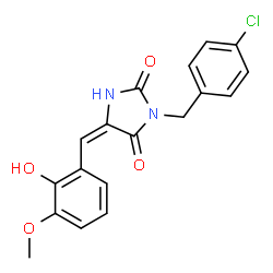 ChemSpider 2D Image | (5E)-3-(4-Chlorobenzyl)-5-(2-hydroxy-3-methoxybenzylidene)-2,4-imidazolidinedione | C18H15ClN2O4