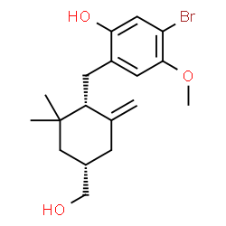 ChemSpider 2D Image | 5-Bromo-2-{[(1S,4R)-4-(hydroxymethyl)-2,2-dimethyl-6-methylenecyclohexyl]methyl}-4-methoxyphenol | C18H25BrO3