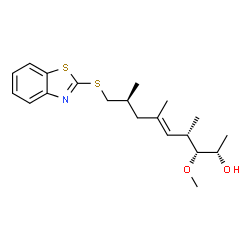 ChemSpider 2D Image | (2S,3R,4S,5E,8S)-9-(1,3-Benzothiazol-2-ylsulfanyl)-3-methoxy-4,6,8-trimethyl-5-nonen-2-ol | C20H29NO2S2