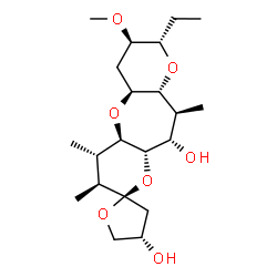 ChemSpider 2D Image | (2R,3S,4S,4'S,4aR,5aS,7R,8S,9aR,10S,11S,11aS)-8-Ethyl-7-methoxy-3,4,10-trimethyldodecahydro-3H,3'H-spiro[dipyrano[3,2-b:2',3'-f]oxepine-2,2'-furan]-4',11-diol | C21H36O7